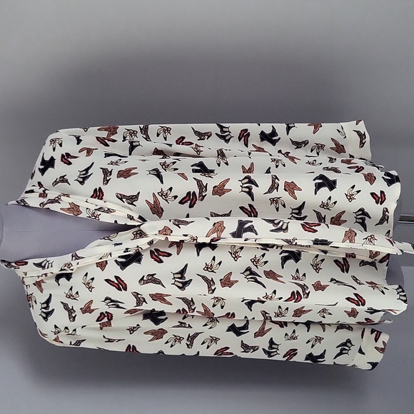 Vintage Cartise Shoe Print Tie Neck Bow Blouse Gold Rectangle Buttons - Picture 4 of 10